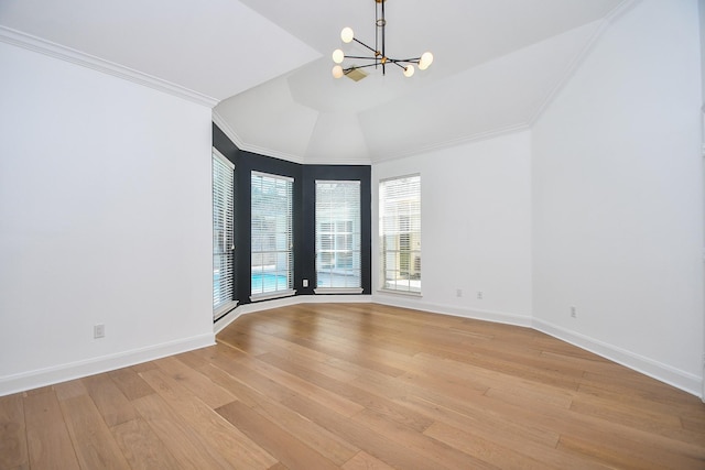 23210 Greenrush Dr, Katy, TX 77494 - empty room featuring a chandelier, light wood-type flooring, baseboards, and ornamental molding