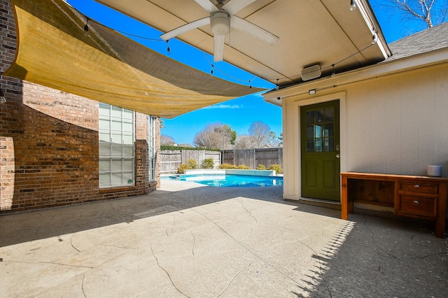 23210 Greenrush Dr, Katy, TX 77494 - view of pool with ceiling fan, a patio area, and a fenced backyard
