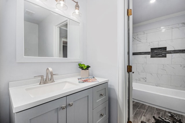 8245 Kingsbrook Rd Unit 139, Houston, TX 77024 - full bathroom with vanity, shower / bath combination, and wood finished floors