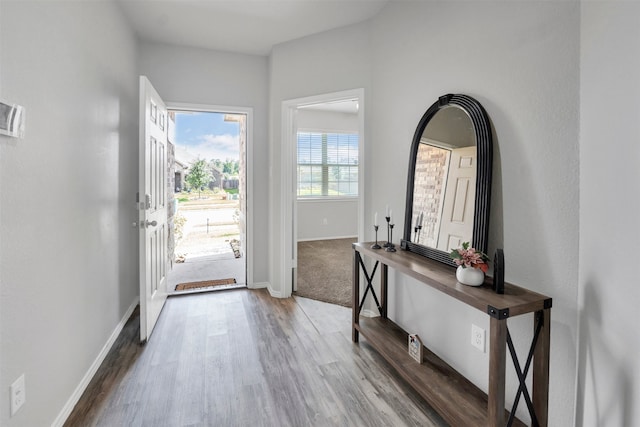 11355 Dawn Beach Ln, Conroe, TX 77304 - foyer featuring wood finished floors and baseboards