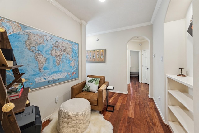 14402 Basalt Ln, Houston, TX 77077 - sitting room with arched walkways, ornamental molding, wood finished floors, and baseboards