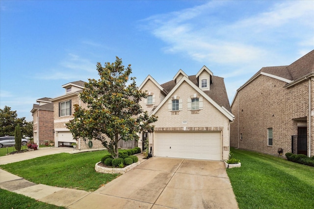 14402 Basalt Ln, Houston, TX 77077 - traditional home featuring driveway, brick siding, an attached garage, and a front lawn