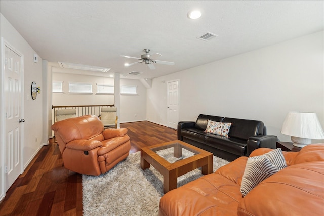 14402 Basalt Ln, Houston, TX 77077 - living area featuring a ceiling fan, wood finished floors, attic access, baseboards, and recessed lighting