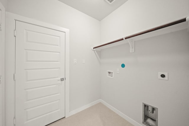 2906 Park Hill Ln, Stafford, TX 77477 - washroom featuring electric dryer hookup, washer hookup, baseboards, and light colored carpet