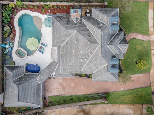 aerial view of a pool area