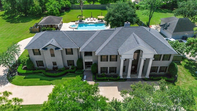 206 Greenbriar Ave, Friendswood, TX 77546 - aerial view of property and surrounding area featuring a pool