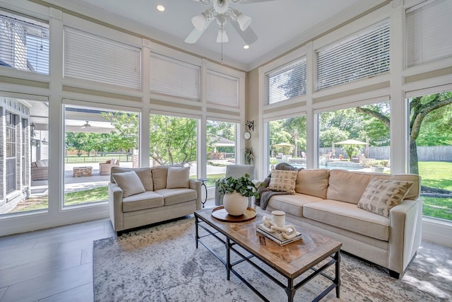 206 Greenbriar Ave, Friendswood, TX 77546 - sunroom with a towering ceiling, tile patterned flooring, and ornamental molding