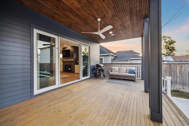319 E 26th St, Houston, TX 77008 - wooden deck with an outdoor hangout area and ceiling fan