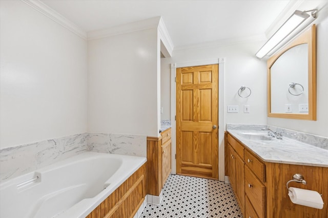 13016 W Burton St, Burton, TX 77835 - full bath with ornamental molding, vanity, a bath, and tile patterned floors