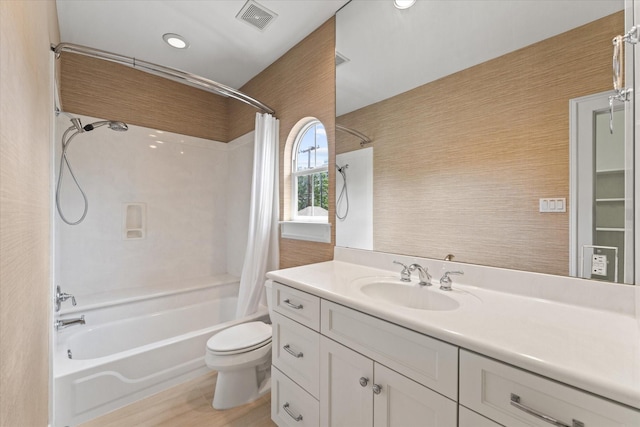 5206 Stamper Way, Houston, TX 77056 - bathroom with shower / bath combination with curtain, toilet, and vanity