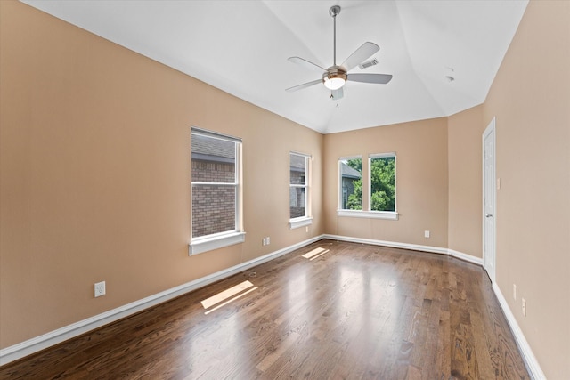 5206 Stamper Way, Houston, TX 77056 - empty room with lofted ceiling, wood finished floors, ceiling fan, and baseboards
