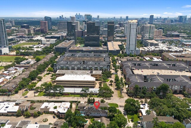 5206 Stamper Way, Houston, TX 77056 - aerial overview of property's location featuring skyline