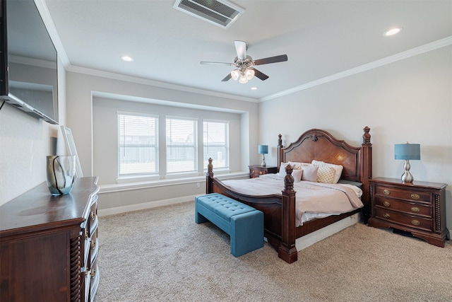3514 Hampton Landing Ct, Katy, TX 77494 - carpeted bedroom with recessed lighting, crown molding, a ceiling fan, and baseboards