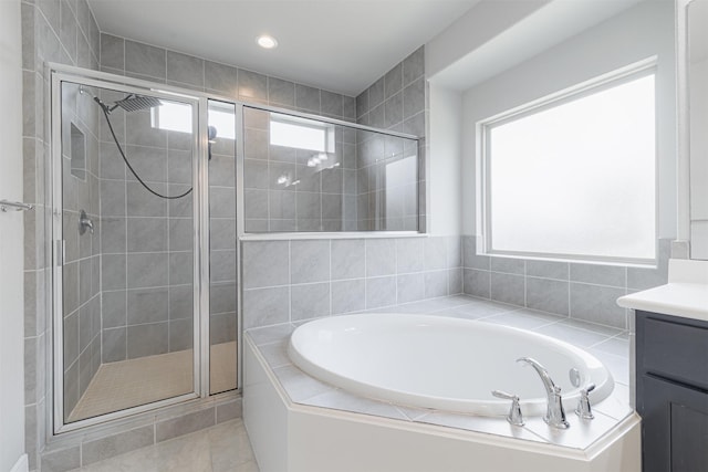 3514 Hampton Landing Ct, Katy, TX 77494 - full bathroom featuring vanity, a stall shower, and a bath