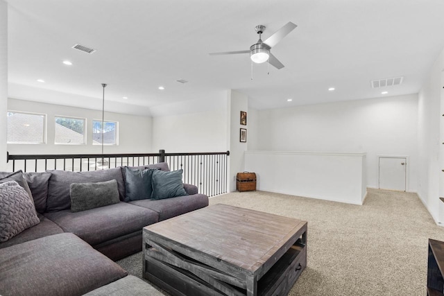 1526 Oakdale Crest Rd, Montgomery, TX 77316 - living room with ceiling fan, carpet, and recessed lighting