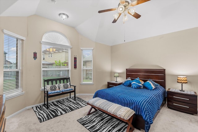 4603 Tamara Heights Ln, Sugar Land, TX 77479 - carpeted bedroom featuring lofted ceiling, multiple windows, baseboards, and a ceiling fan