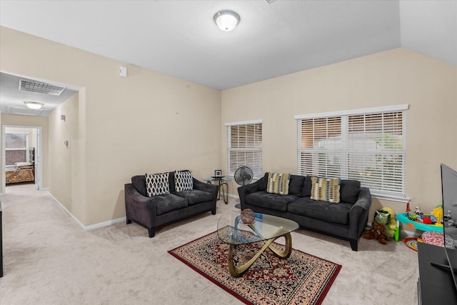 4603 Tamara Heights Ln, Sugar Land, TX 77479 - living area with carpet floors, baseboards, and vaulted ceiling