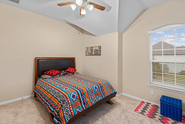 4603 Tamara Heights Ln, Sugar Land, TX 77479 - carpeted bedroom with vaulted ceiling, baseboards, and ceiling fan