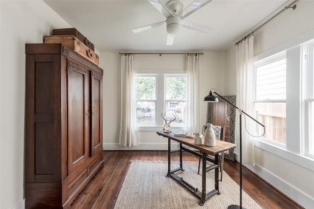 108 E 27th St, Houston, TX 77008 - office area with dark wood-type flooring, baseboards, and ceiling fan