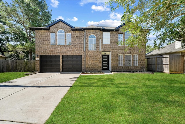 view of front of house featuring concrete driveway, brick siding, and a garage