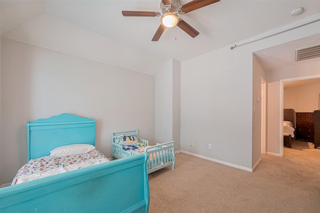 2202 Megellan Point Ln, Pearland, TX 77584 - bedroom with carpet, baseboards, lofted ceiling, and a ceiling fan