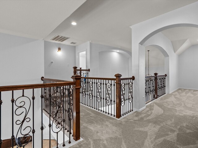 913 Ember Hills Ln, Friendswood, TX 77546 - corridor with carpet, baseboards, recessed lighting, and an upstairs landing