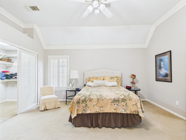 4210 Rock Springs Dr, Houston, TX 77345 - bedroom featuring vaulted ceiling, carpet floors, ornamental molding, baseboards, and a closet