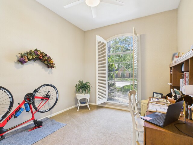 4210 Rock Springs Dr, Houston, TX 77345 - office space with carpet flooring, a ceiling fan, and baseboards
