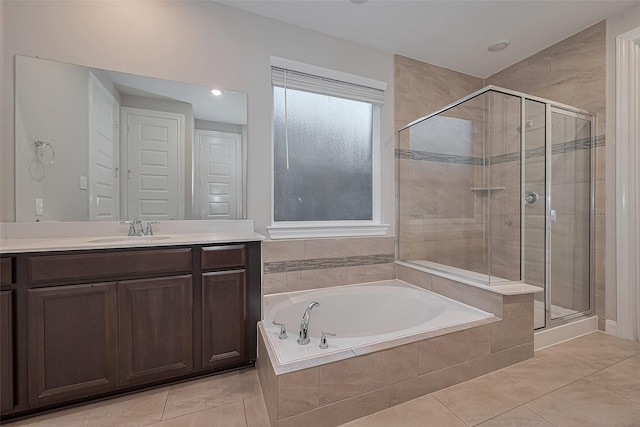 707 Fresh Sage Xing, Richmond, TX 77406 - full bath with a stall shower, a bath, vanity, and tile patterned flooring