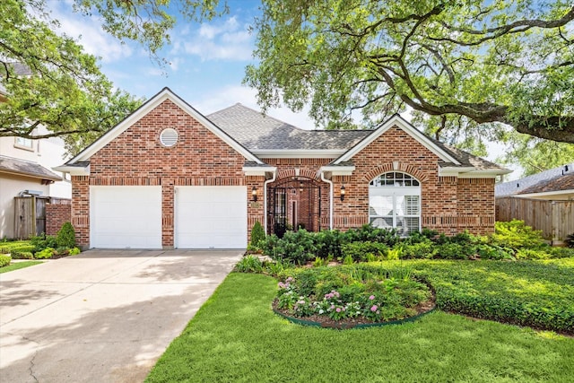 3923 Drake St, Houston, TX 77005 - traditional-style house with brick siding, a garage, concrete driveway, and roof with shingles