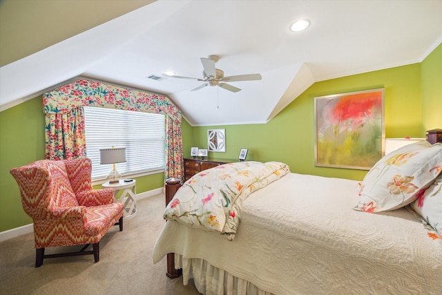 3923 Drake St, Houston, TX 77005 - bedroom featuring lofted ceiling, baseboards, carpet, a ceiling fan, and recessed lighting