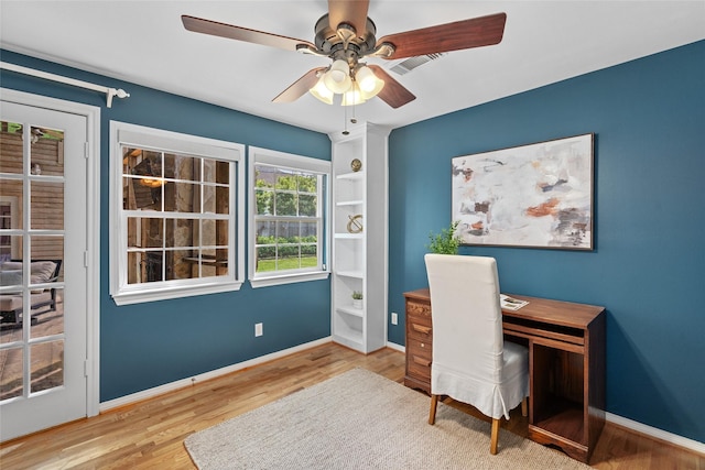 3803 Sunset Blvd, West University Place, TX 77005 - office with wood finished floors, a ceiling fan, and baseboards