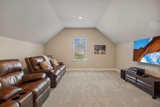 15314 Ashbrook Dove Ln, Cypress, TX 77429 - living room with light carpet, lofted ceiling, and baseboards