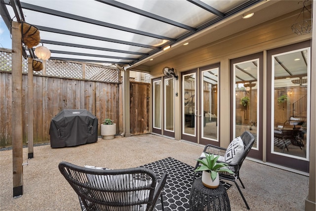 1728 Nicholson St, Houston, TX 77008 - view of patio featuring area for grilling, a pergola, fence, and french doors