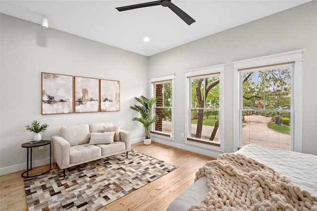 1728 Nicholson St, Houston, TX 77008 - bedroom featuring hardwood / wood-style floors, baseboards, recessed lighting, and ceiling fan
