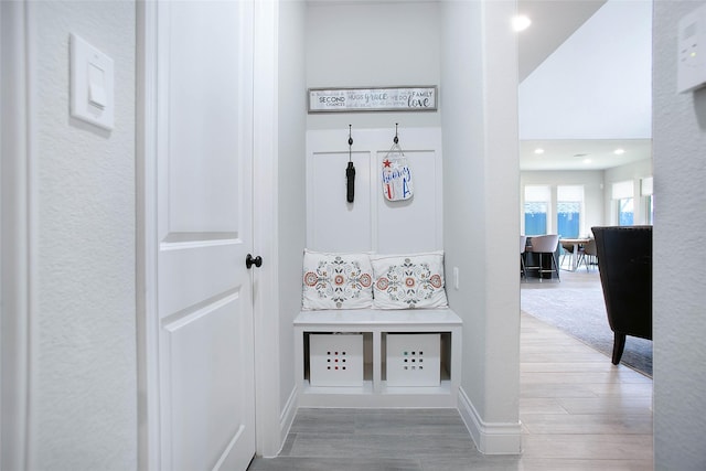 3207 Sweet Audrey Ln, Richmond, TX 77406 - mudroom with wood finished floors, baseboards, and recessed lighting