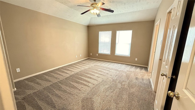 19646 Ballina Meadows Dr, Katy, TX 77449 - unfurnished room featuring light carpet, baseboards, a textured ceiling, and a ceiling fan