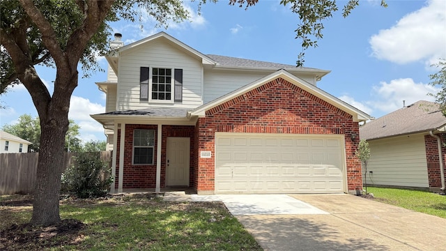 19646 Ballina Meadows Dr, Katy, TX 77449 - traditional-style home featuring brick siding, driveway, fence, and an attached garage