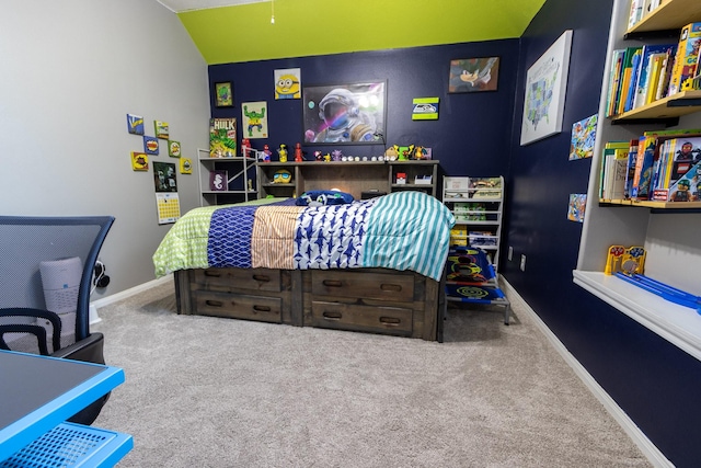 3010 Meadow Bay Dr, Dickinson, TX 77539 - carpeted bedroom featuring lofted ceiling and baseboards