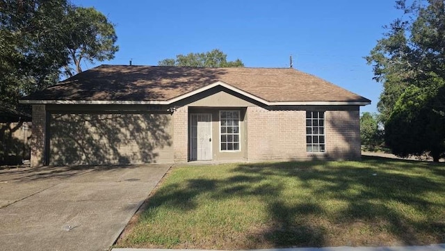 12343 Haroldson Forest Dr, Houston, TX 77044 - single story home featuring an attached garage, driveway, a front yard, brick siding, and a shingled roof