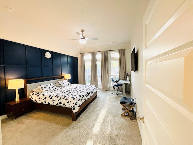 2507 Elmwood Trl, Katy, TX 77493 - bedroom featuring light carpet, an office area, access to outside, and a ceiling fan