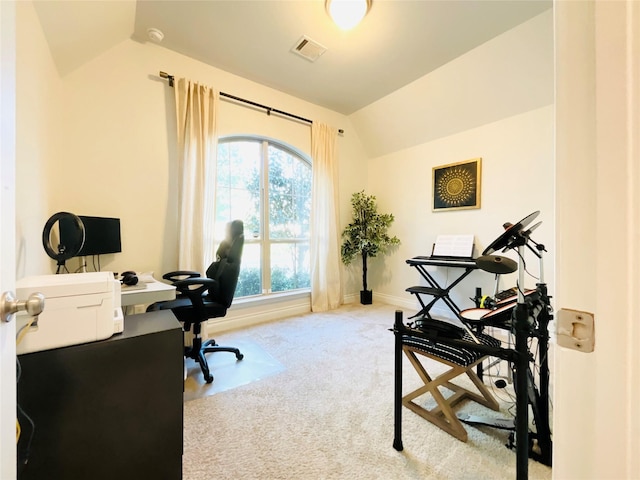 2507 Elmwood Trl, Katy, TX 77493 - office featuring vaulted ceiling and carpet floors