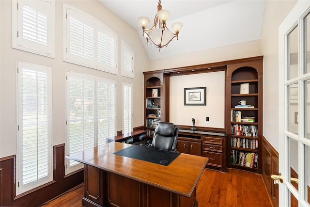 5819 Desert Oak Way, Spring, TX 77379 - office space featuring dark wood-type flooring, a chandelier, and high vaulted ceiling