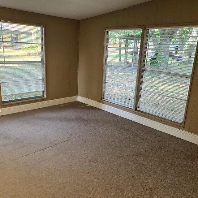 1229 Ramona St, Angleton, TX 77515 - empty room with dark carpet, baseboards, and lofted ceiling