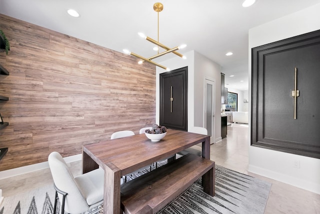 4301 Vivian St, Bellaire, TX 77401 - dining room featuring recessed lighting, a chandelier, baseboards, and light tile patterned floors