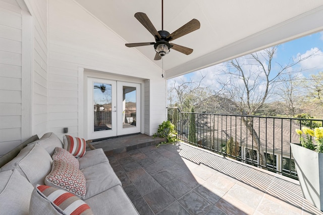 4301 Vivian St, Bellaire, TX 77401 - view of patio / terrace with french doors, ceiling fan, an outdoor living space, and a balcony