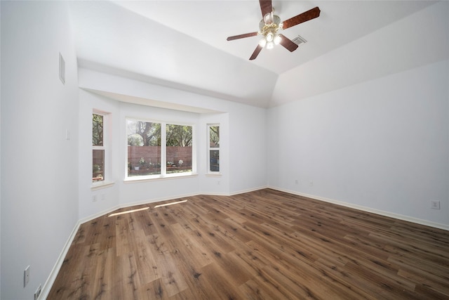 2111 Scenic Hollow Ct, Katy, TX 77450 - empty room with wood finished floors, a ceiling fan, baseboards, and vaulted ceiling