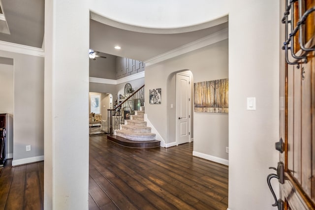 20103 Kirkstone Terrace Ct, Spring, TX 77379 - entrance foyer featuring crown molding, baseboards, arched walkways, hardwood / wood-style floors, and recessed lighting