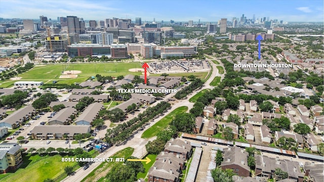 8055 Cambridge St Unit 21, Houston, TX 77054 - aerial view of property's location with a view of skyline