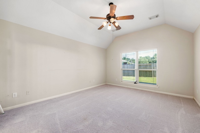 10446 Antelope Aly, Missouri City, TX 77459 - empty room with ceiling fan, baseboards, lofted ceiling, and carpet